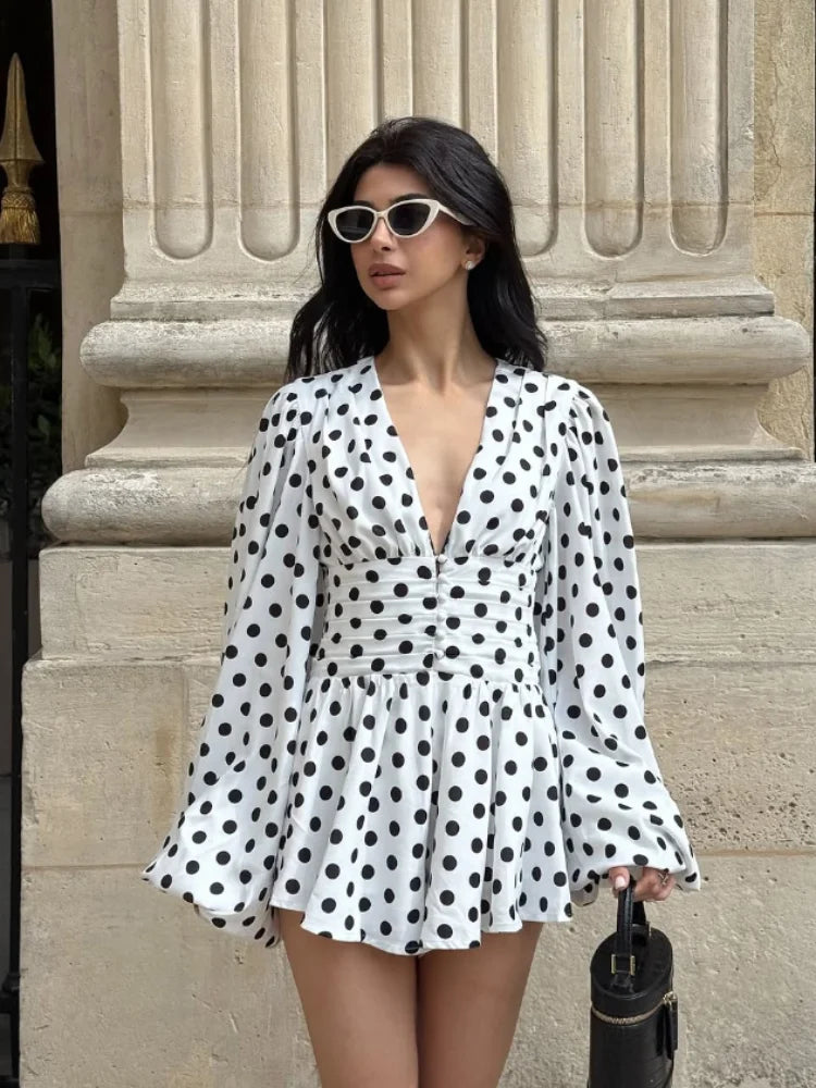 Fashion Polka Dot Pleated Mini Dress