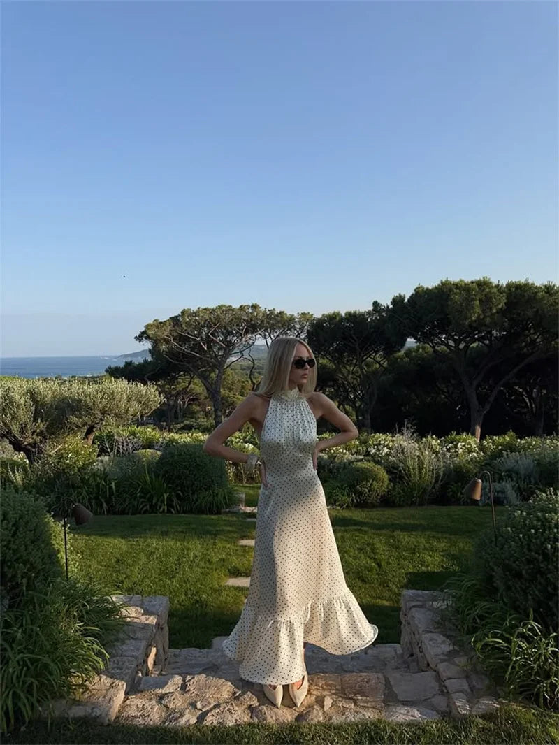 Polka Dot Ruched Ruffle Sexy Midi Dress