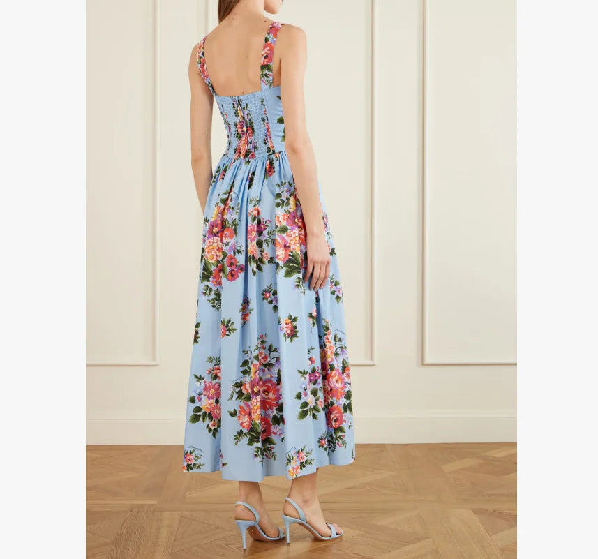 Romantic Holiday Style Floral Print Wrap Dress Slimming Waist Long Skirt Summer New Arrival Elegant Fashionable Midi Dress