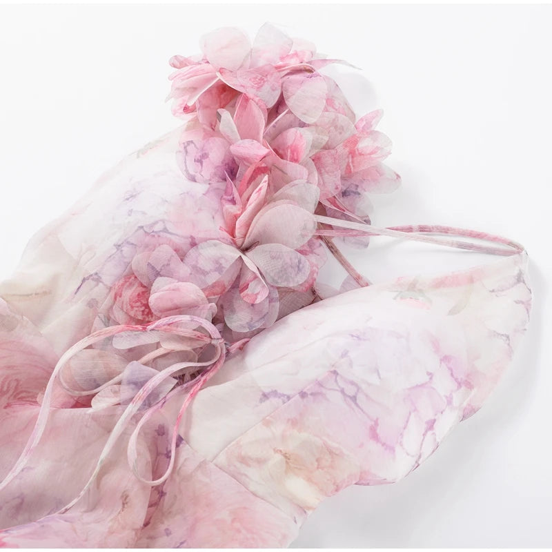 3D Flowers backless ruffle