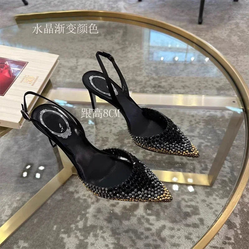 Baotou sandals rhinestones gradient high heels