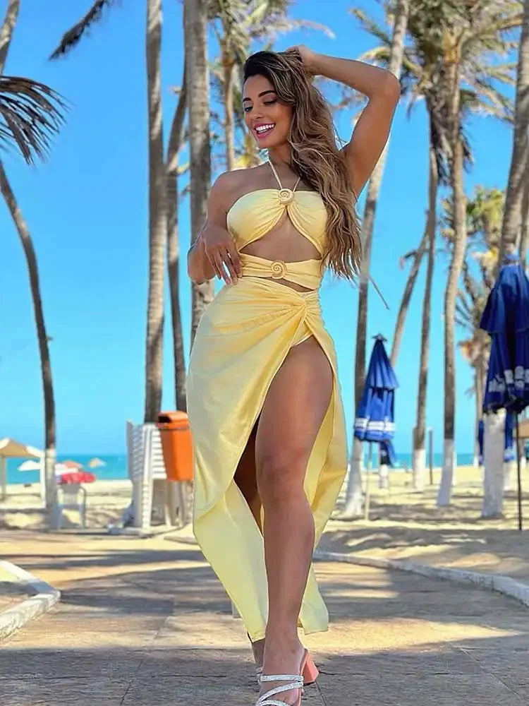 2 Piece Bikini Set Yellow red beige - Shellss