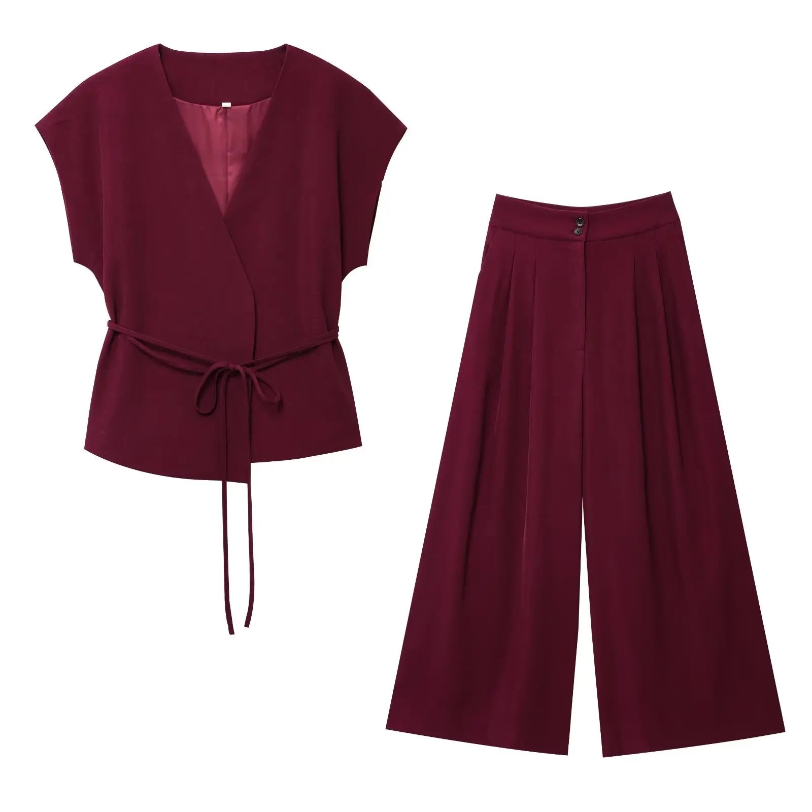 V-Neck Wrap Belted Pants Sets