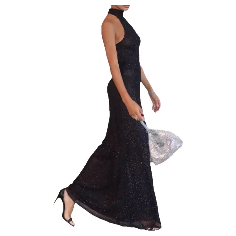 Sexy Slimming Neckline Evening Dress Mesh Grid Pattern Long Sleeve Polyester Fabric Evening Gown for Party And Commute