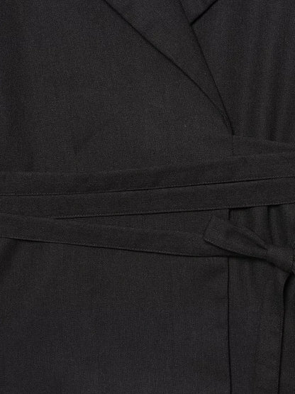 Black Linen Lapel Pants Set