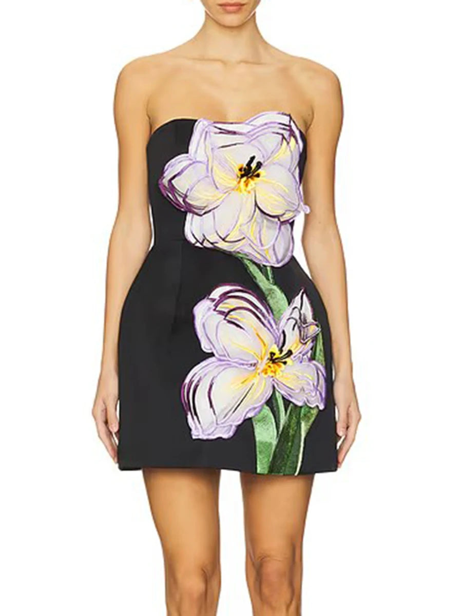 Mini Dresses Strapless floral