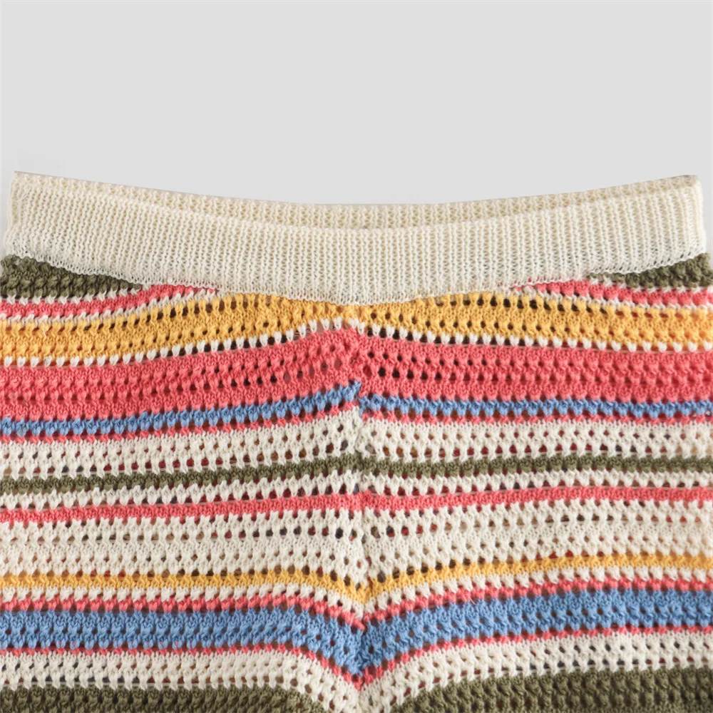 POLO collar short knitted striped shorts set