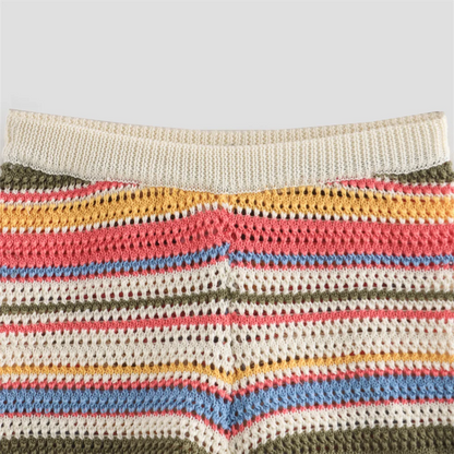 POLO collar short knitted striped shorts set