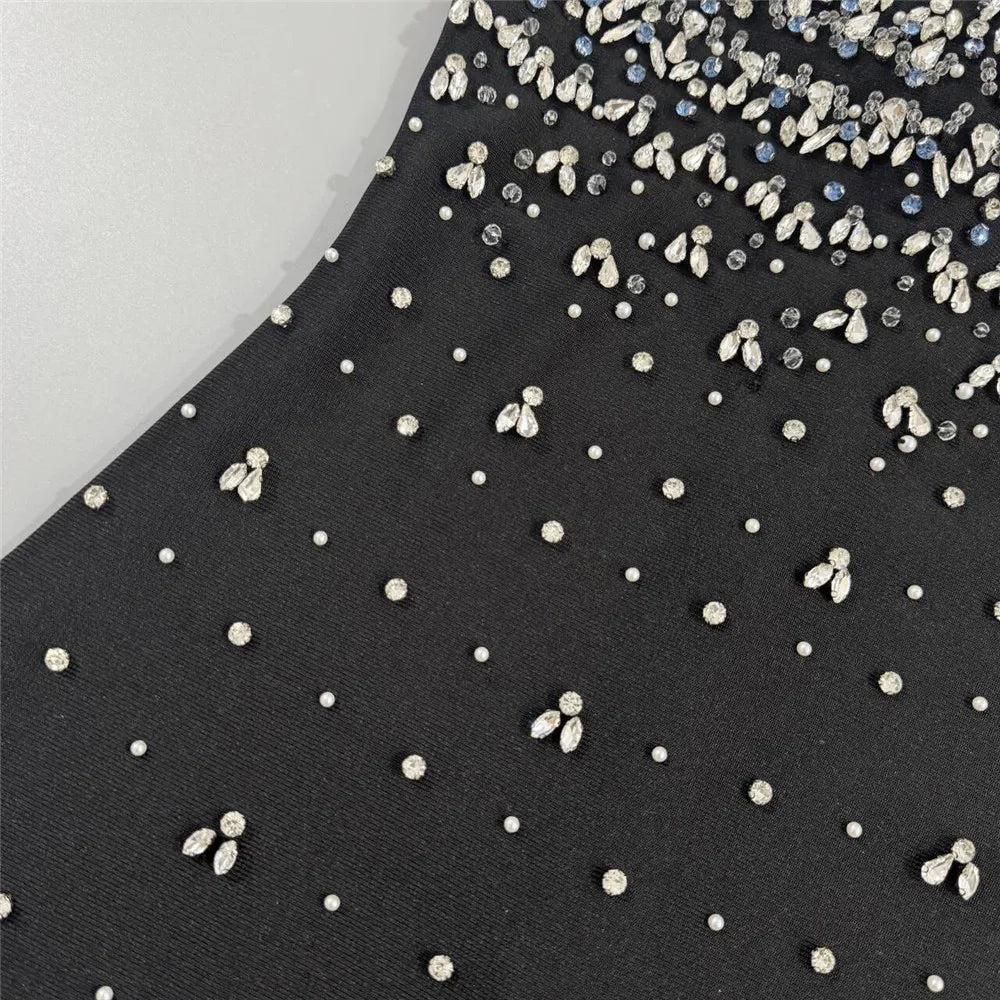 Elegant Diamond Crystal Beading Bandage Dress Sexy Strapless Evening Party Women Mini Dresses
