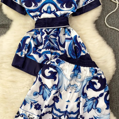 Retro Blue And White Porcelain 2 Piece Set Women Dolce