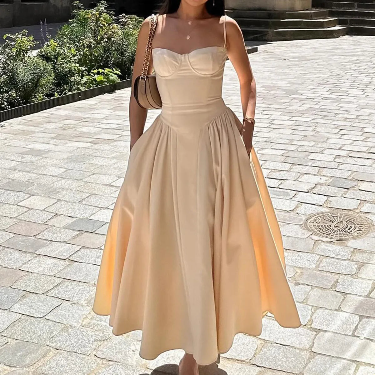 Suninheart Spaghetti Strap Summer Party Dresses 2025 New Arrivals Fit and Flare Elegant Midi Dress Red Night Date Dress - Shellss