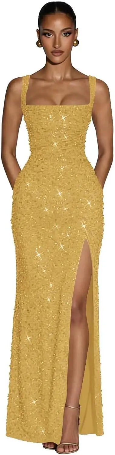 Eightale Sequin Prom Dress for Women Sparkly Mermaid Long Backless Formal Evening Party Gown with Slit