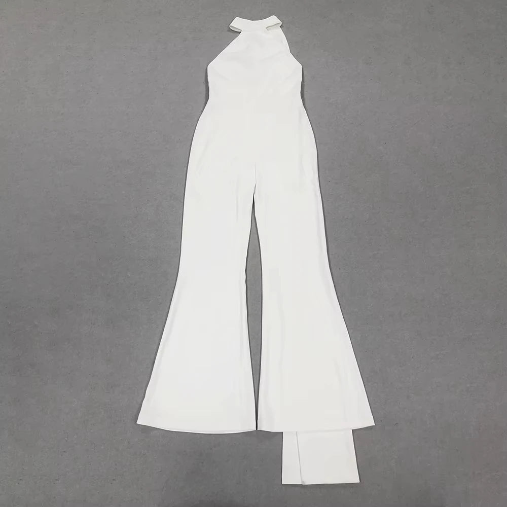 Backless White Wide Leg Jumpsuit Elegant Old Money