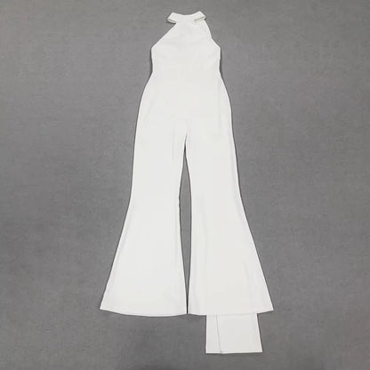 Backless White Wide Leg Jumpsuit Elegant Old Money