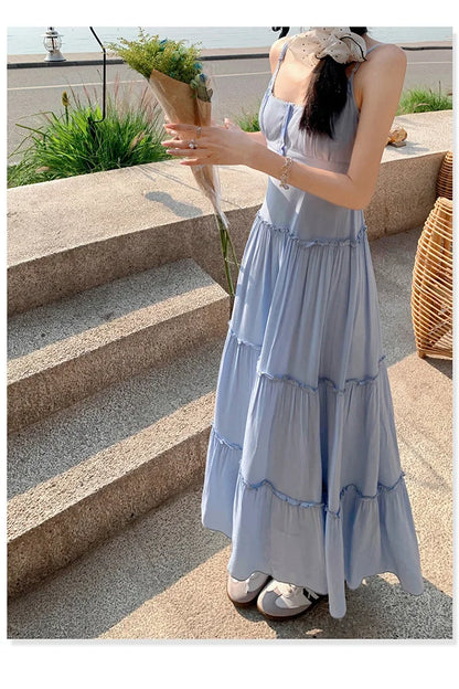 French Summer Waist Cinched A- Line Midi