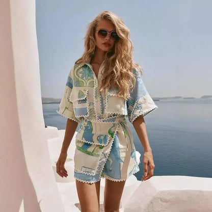 Lapel Short Sleeves Pocket Shirt set