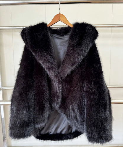 Solid Color Hooded faux Fur