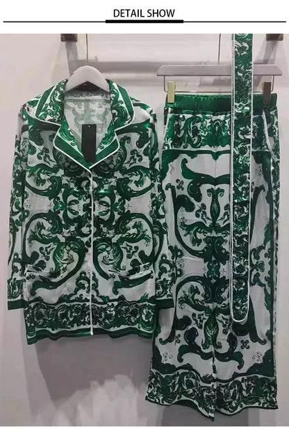 Long sleeve majolica print Two-piece Set