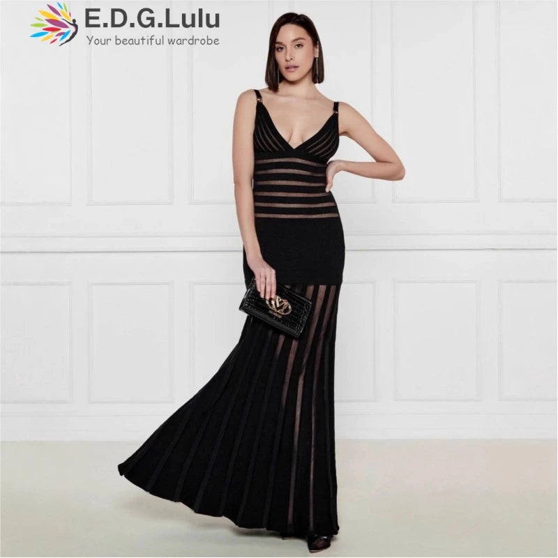 Semi Sheer Black Dress- Party Premium collection