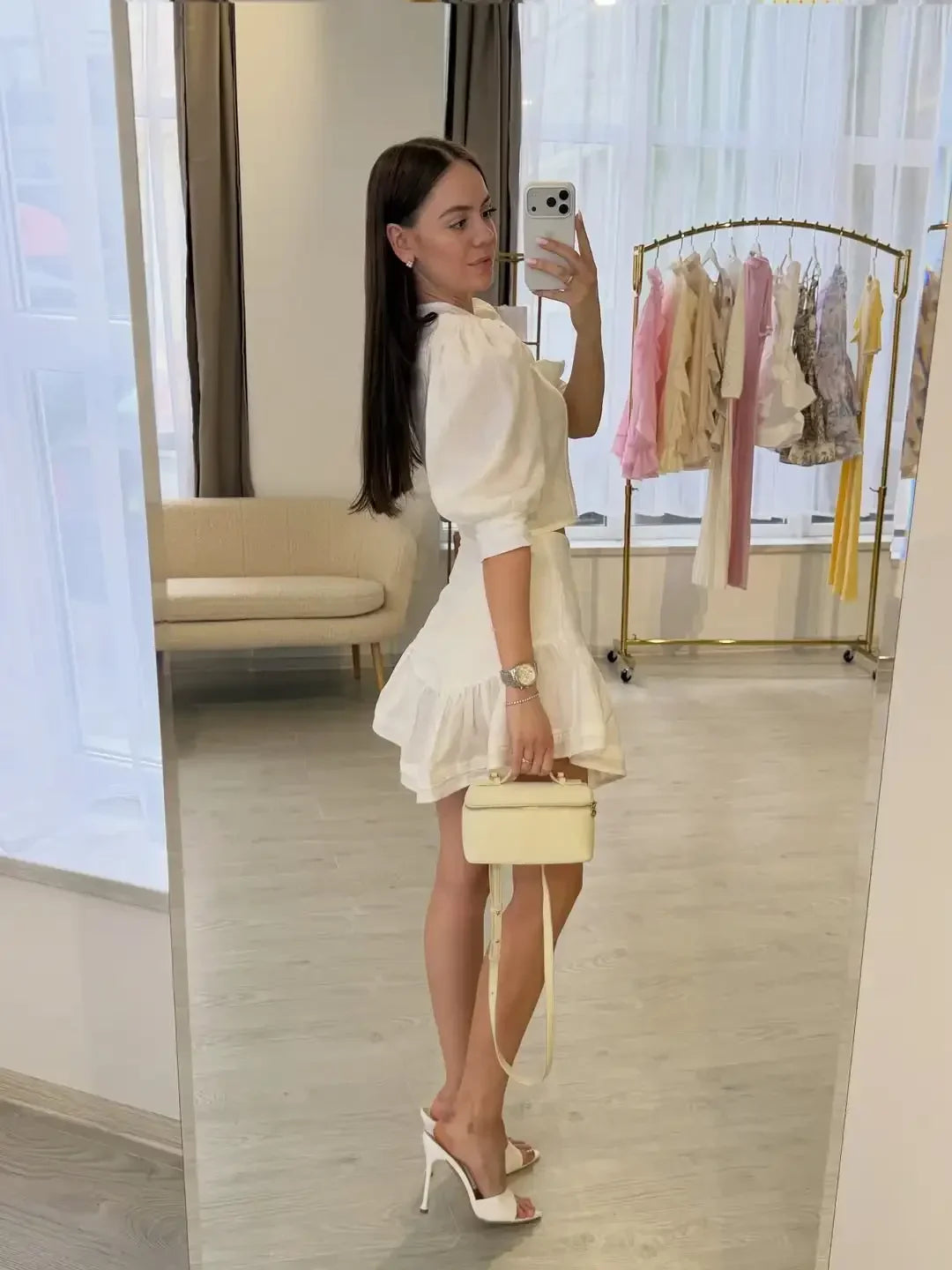 Elegant puff Sleeve Top Mini Skirt Set