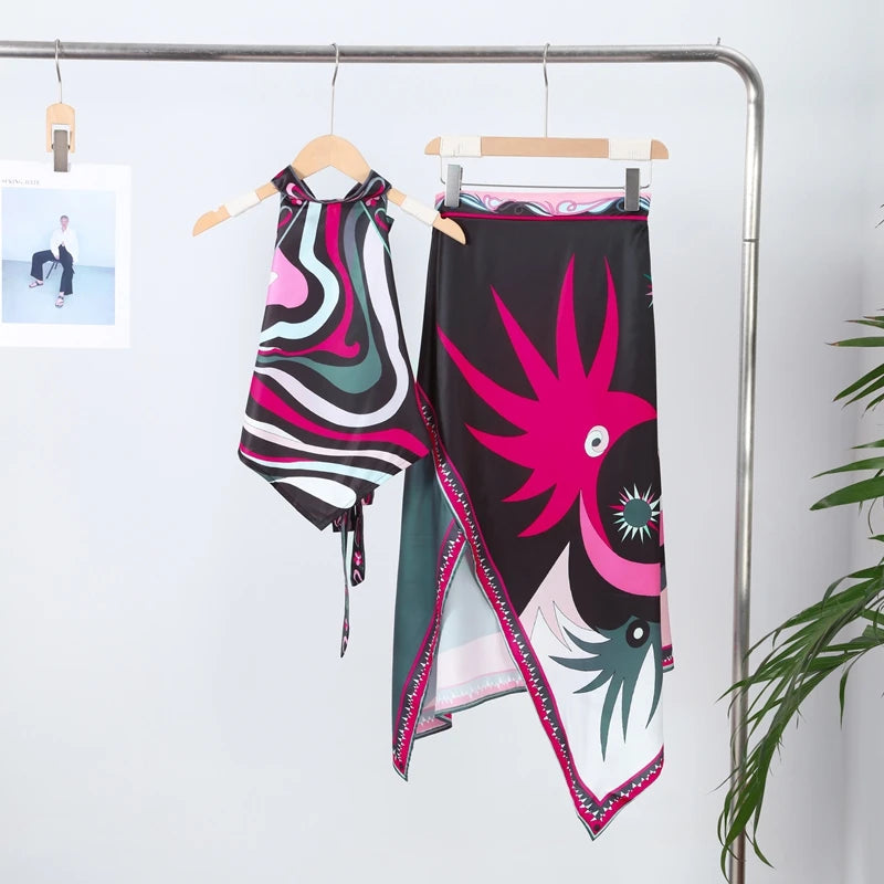 Printed Halter Top Skirt Set- Pucci Vibes