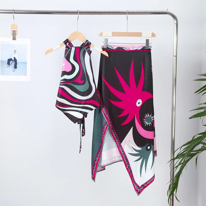 Printed Halter Top Skirt Set- Pucci Vibes