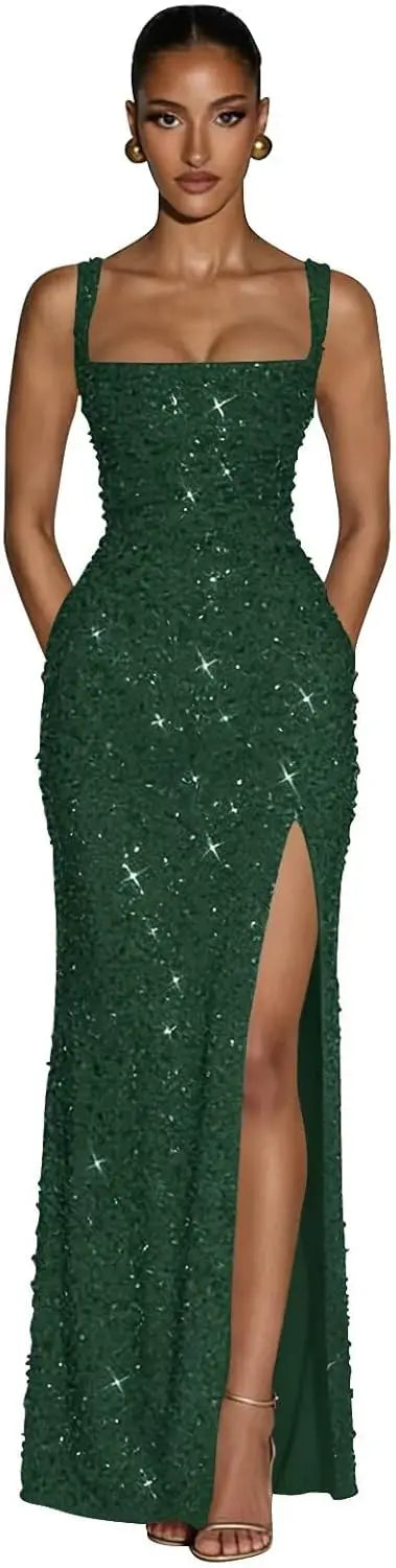 Eightale Sequin Prom Dress for Women Sparkly Mermaid Long Backless Formal Evening Party Gown with Slit