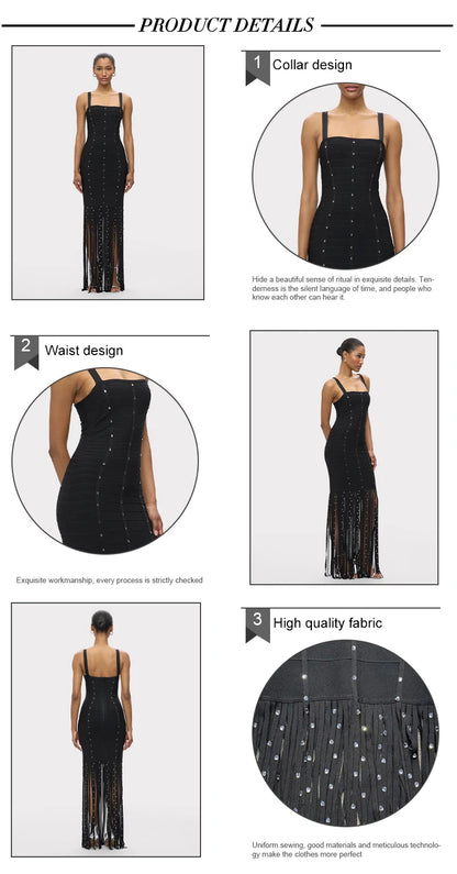 VC Black Diamond Tassel Spaghetti Straps L