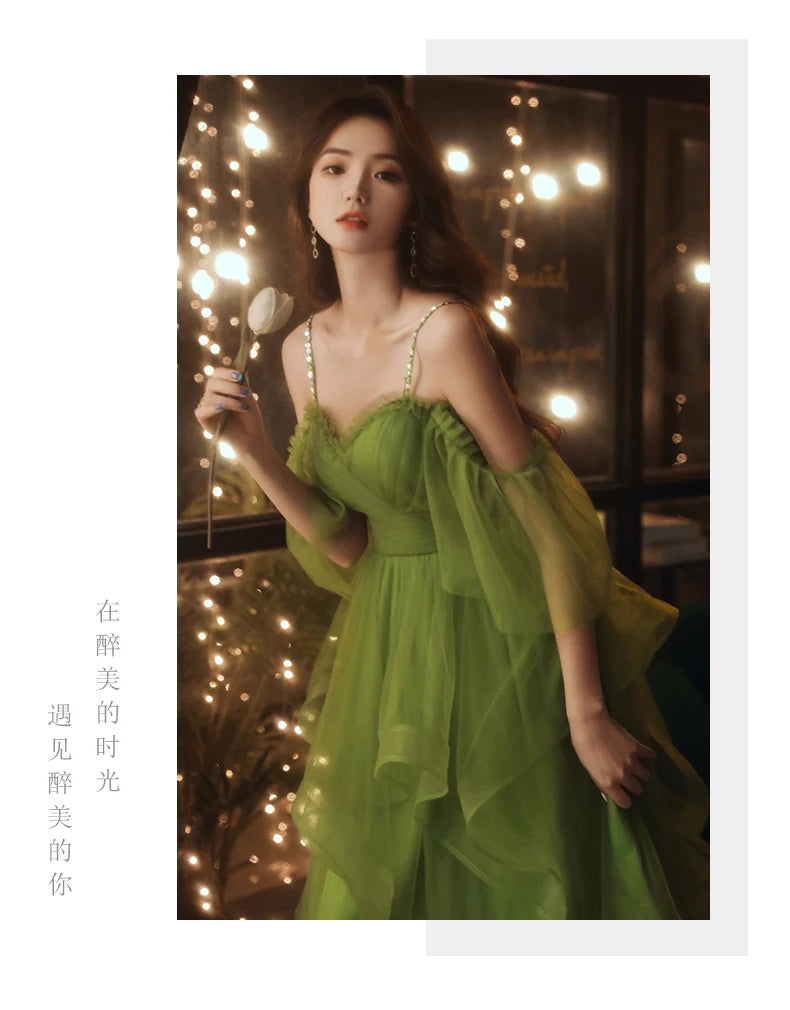 Grass green princess bridesmaid Dress
