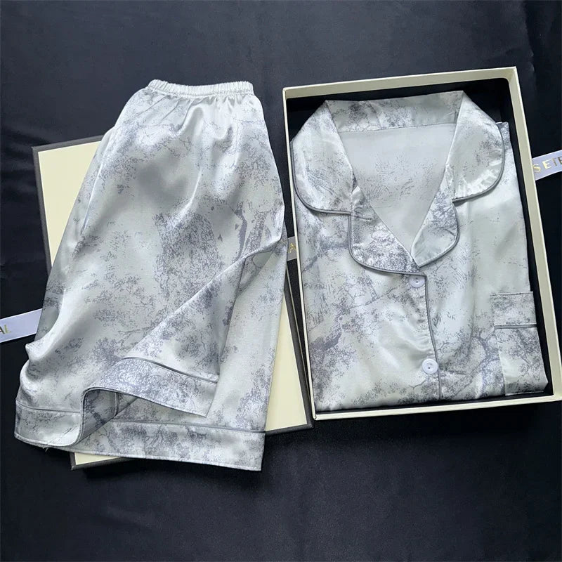 2 Pieces Print Satin PJs