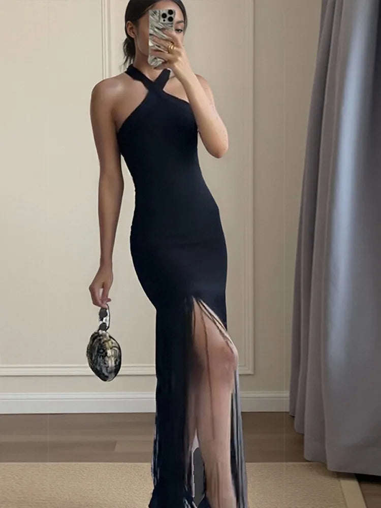 Party Tassel Dress halter neck celebrity
