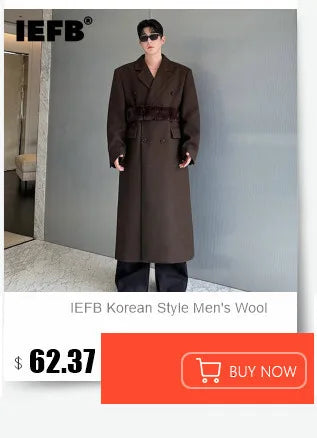 IEFB Winter Men's Woolen Overcoats Thick Double Breasted Belt