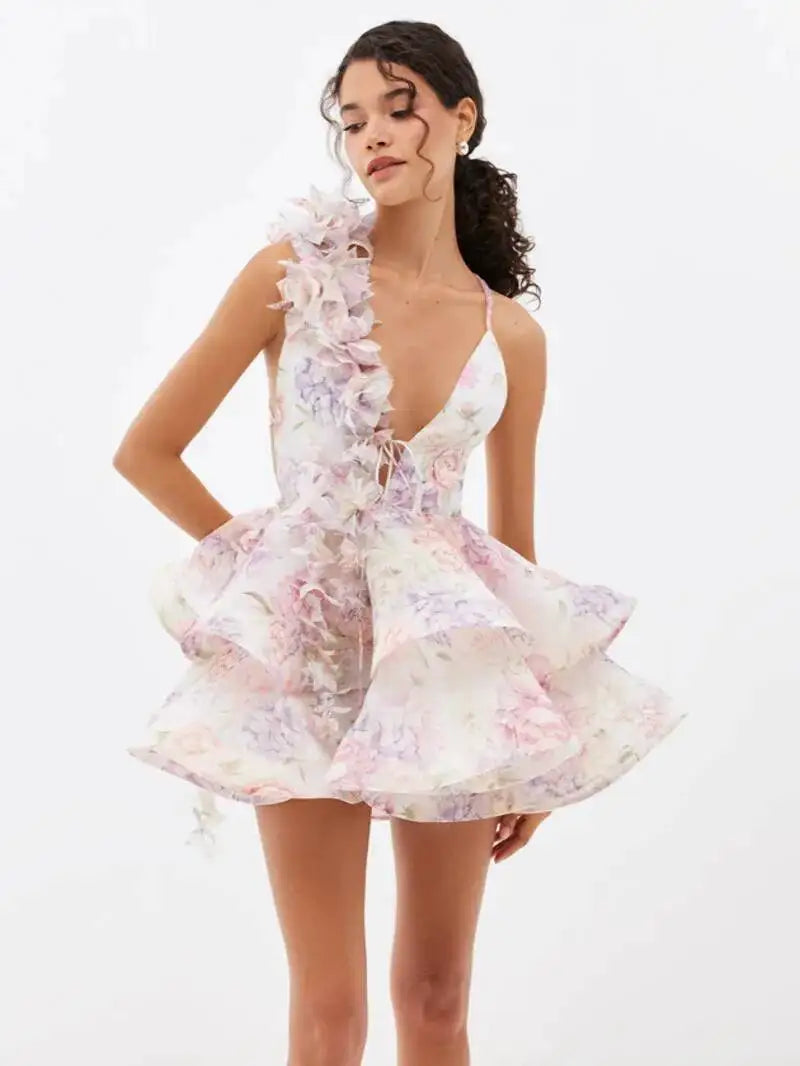 Ruffle lace chiffon layer dress