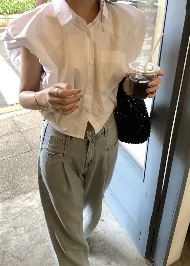 Vintage broad shoulder Crop Top CH
