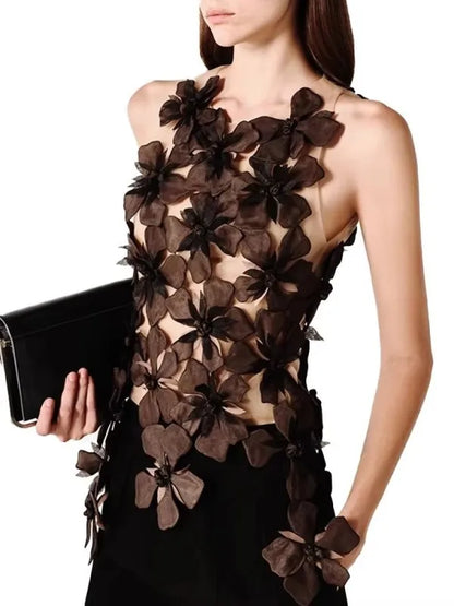 3D Flower Design Backless Camisole