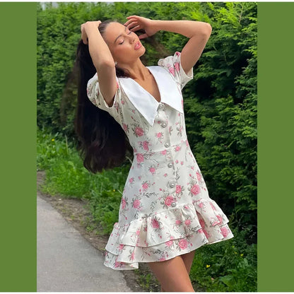 Floral Lotus Leaf Mini Dress