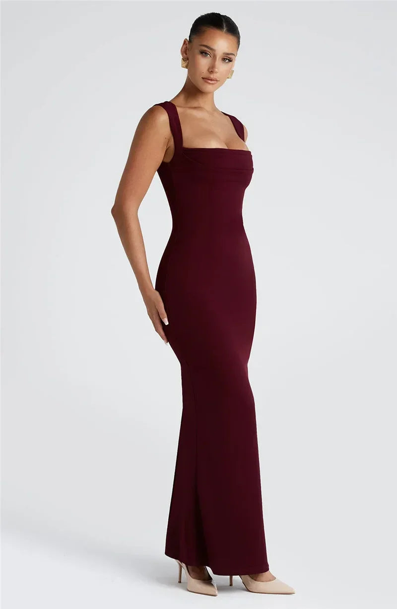 Square Collar Sleeveless Sexy Maxi Dress For Woman Fashion Spring Summer New High Waist Bodycon Club Party Long Dress - Shellss