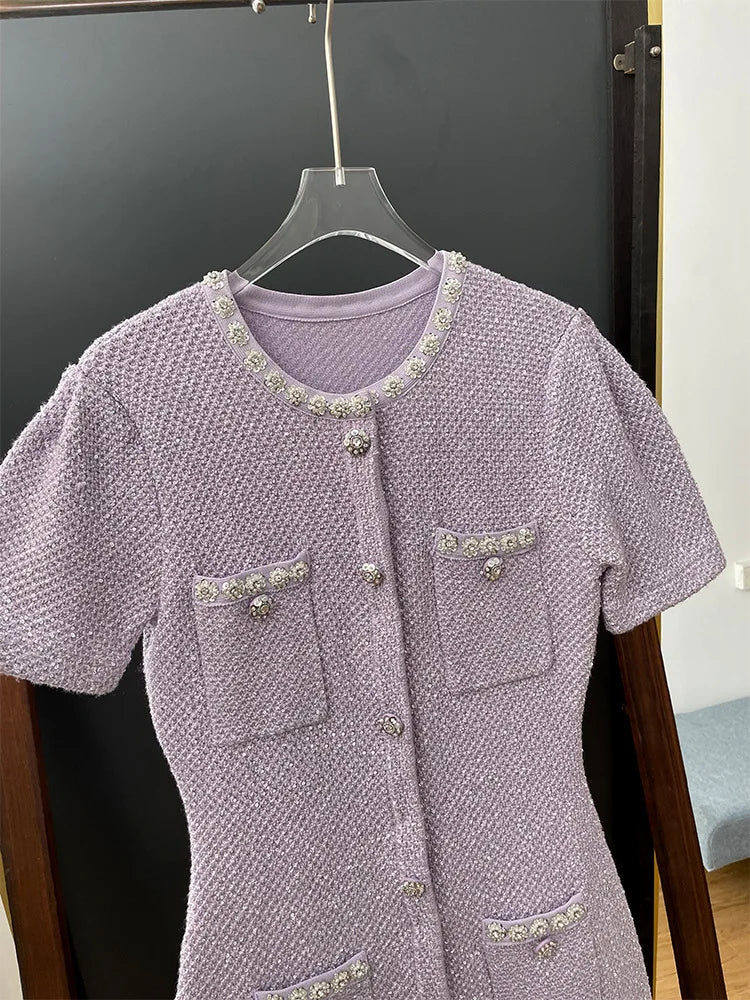 Lavander Luxury Crystal Knitted Dresses