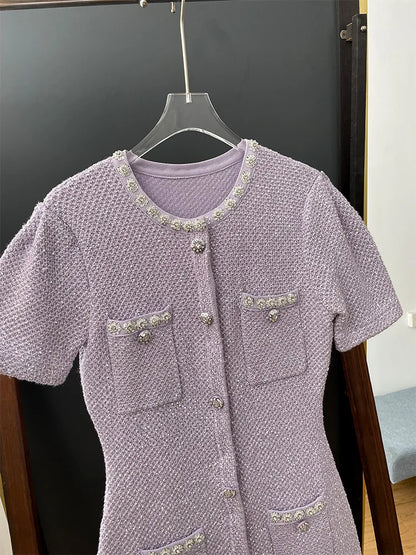Lavander Luxury Crystal Knitted Dresses