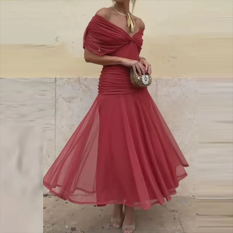 Offshoulder A line flared Dress