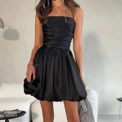White Satin Slim Dress Women Summer Sexy Strapless