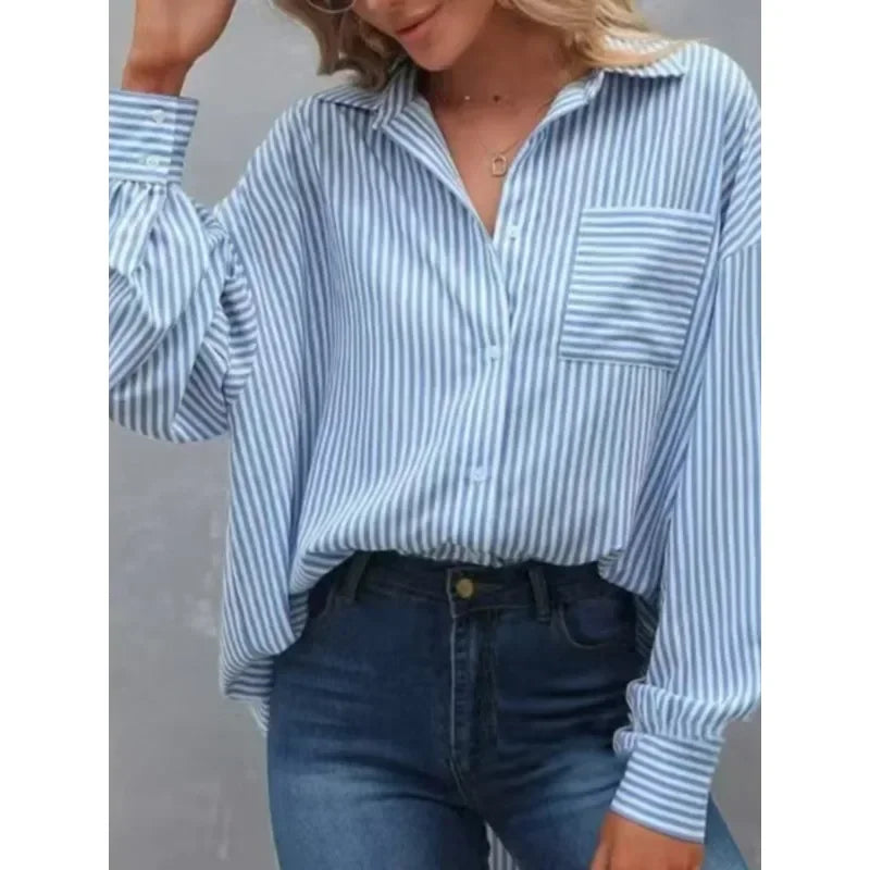 Pocket Baggy Top Striped Shirt