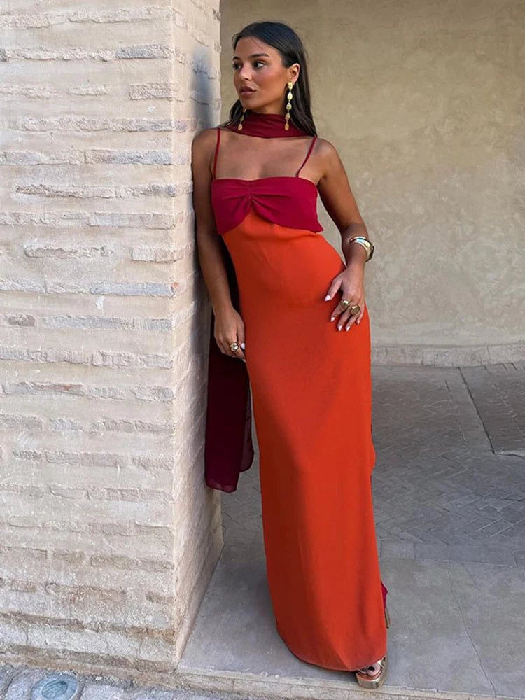 Orange summer dress with scarf