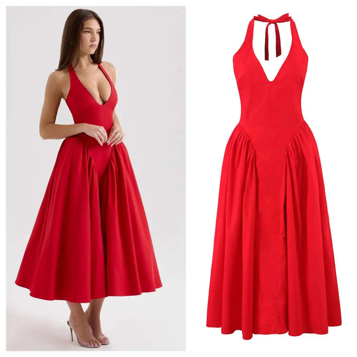 25 Elegant halterneck v neck Midi Dress