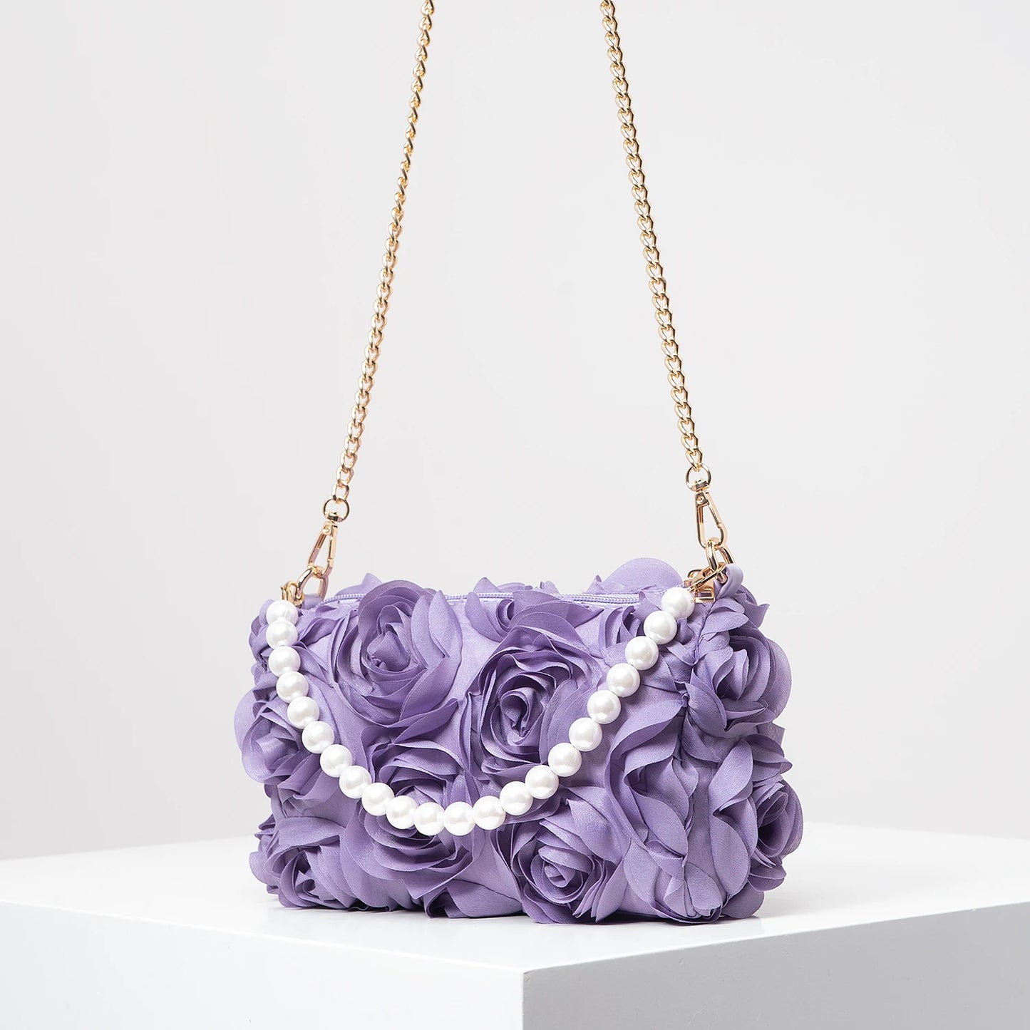 Elegant rose Flower dinner bag, Faux pearl handbag