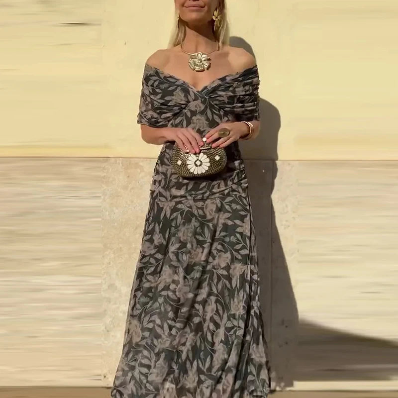 Offshoulder A line flared Dress