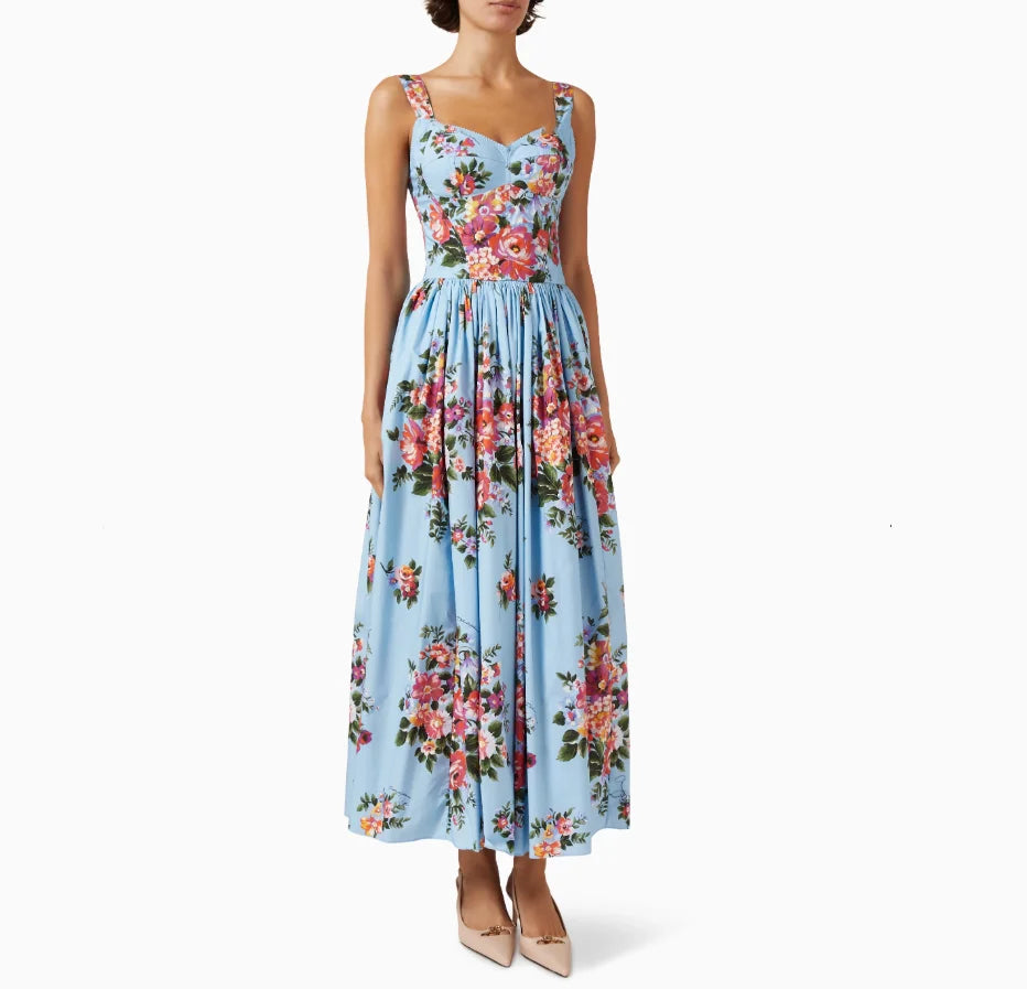 Romantic Holiday Style Floral Print Wrap Dress Slimming Waist Long Skirt Summer New Arrival Elegant Fashionable Midi Dress