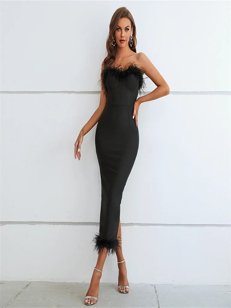 Feather  Black Dresses - Shellss
