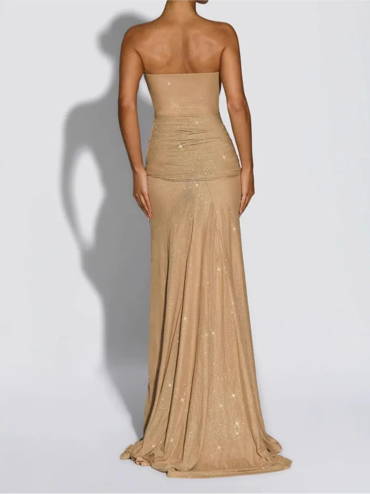 Women's New Elegant And Fashionable Irregular Sequins Bra Squint Long Skirt Autumn Sexy A-line Mid-waist Slim Long Skirt