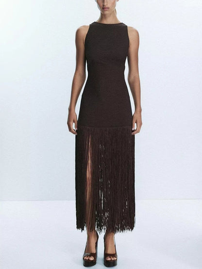 ZAra Vibes Tassel Brown Dress